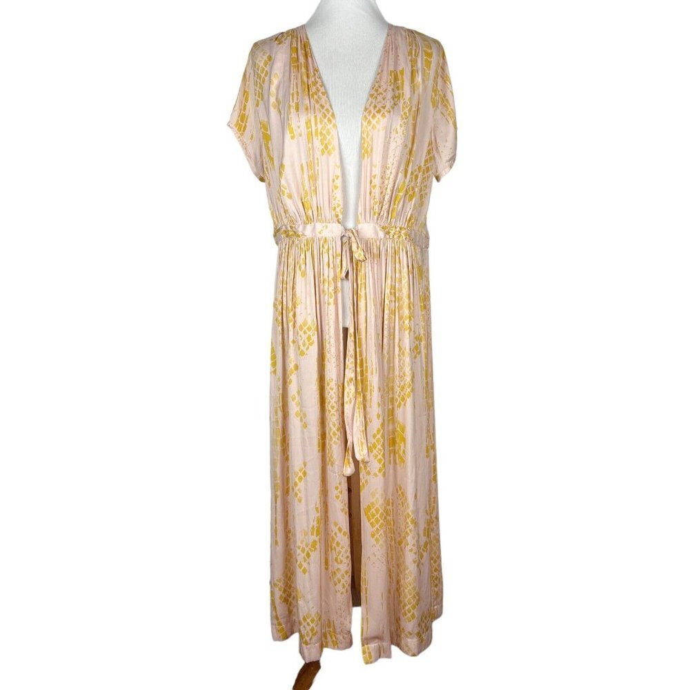 Free People Satin Kimono Duster Robe Top Womens Large Pink Long - Picture 2 of 13